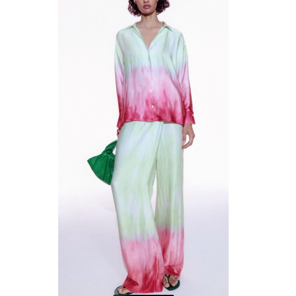 Zara satin effect tie dye wide leg wrap pants, premium quality - Picture 6 of 13
